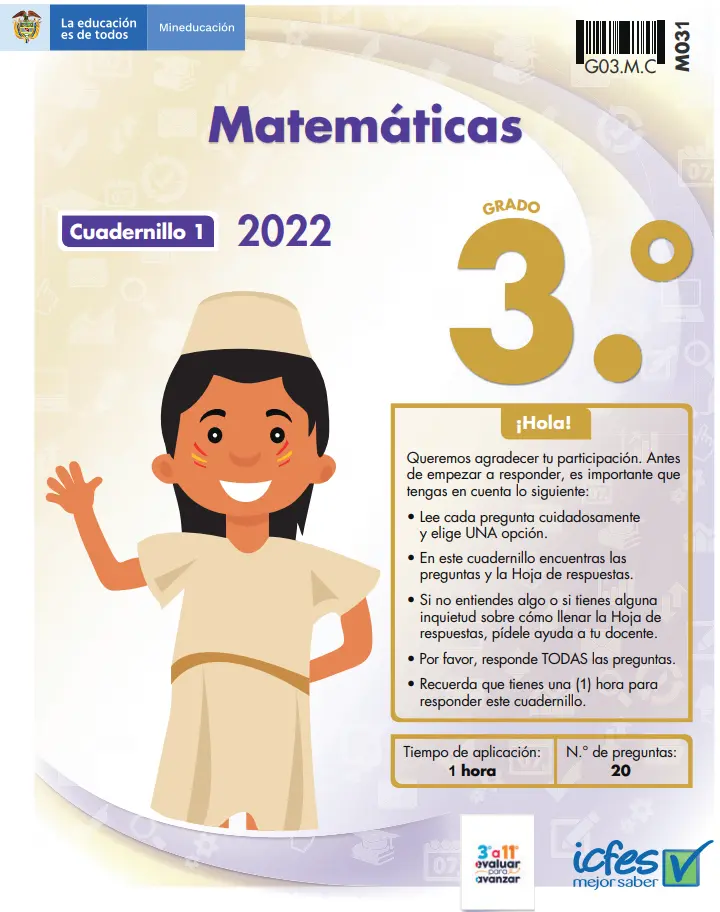 cuadernillo icfes 2022 pdf con respuestas matemática de grado 3