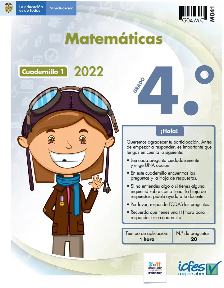 cuadernillo icfes 2022 pdf con respuestas matemática de grado 4