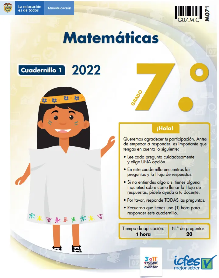 cuadernillo icfes 2022 pdf con respuestas matemática de grado 7