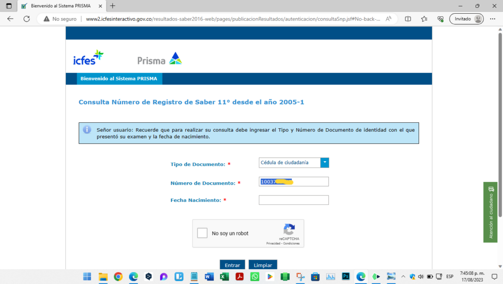 icfes prisma numero de registro