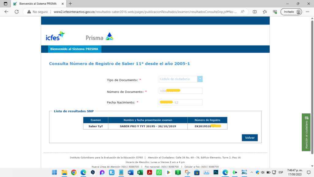 icfes resultados como saber el numero de registro